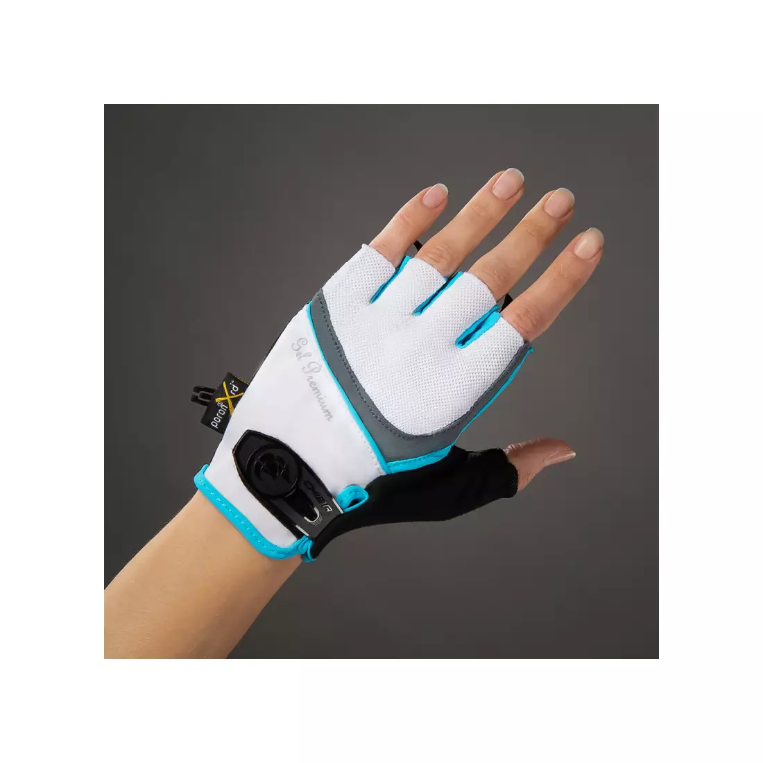 CHIBA LADY GEL women's cycling gloves, white and turquoise