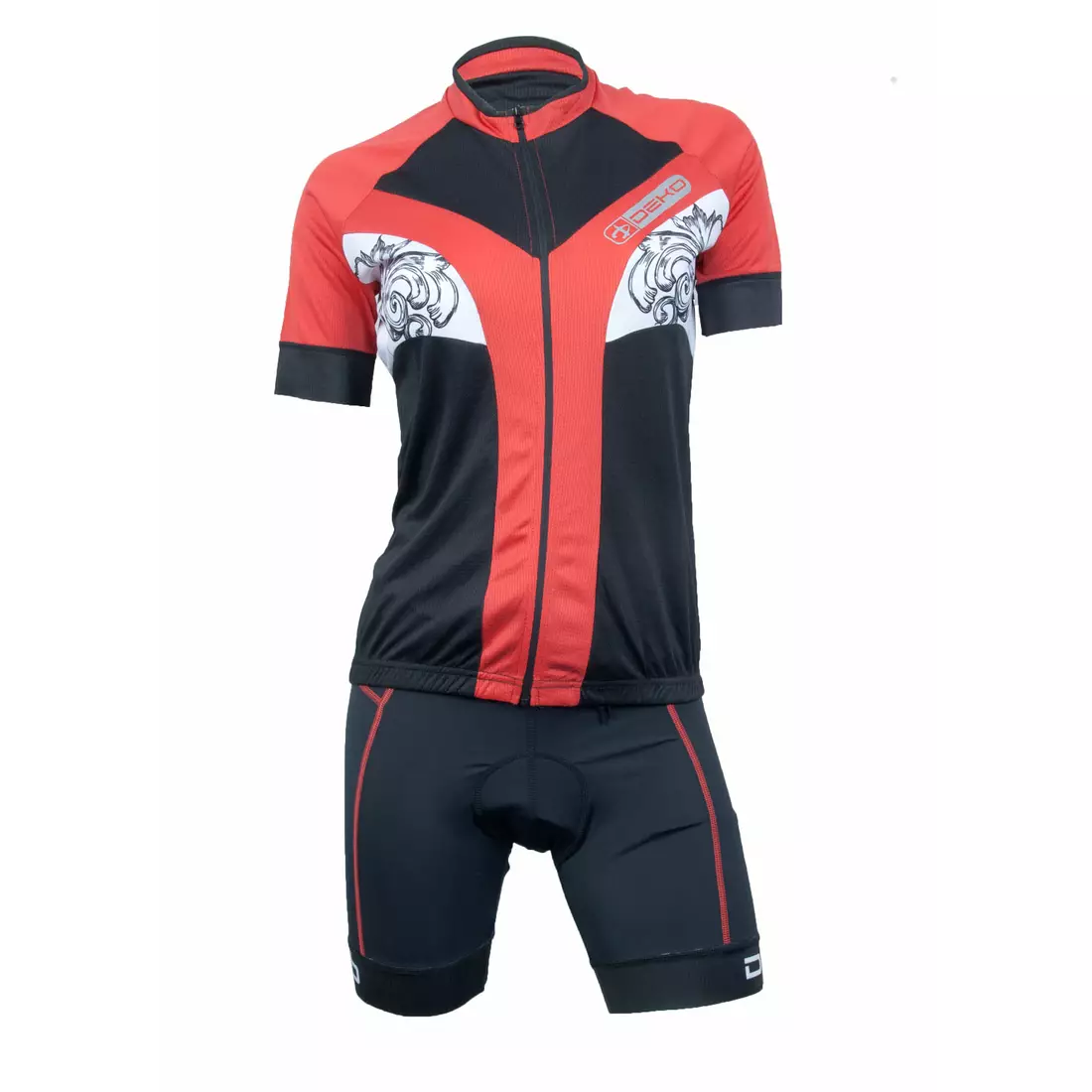 DEKO ANGEL women's cycling set, jersey + shorts, black-red