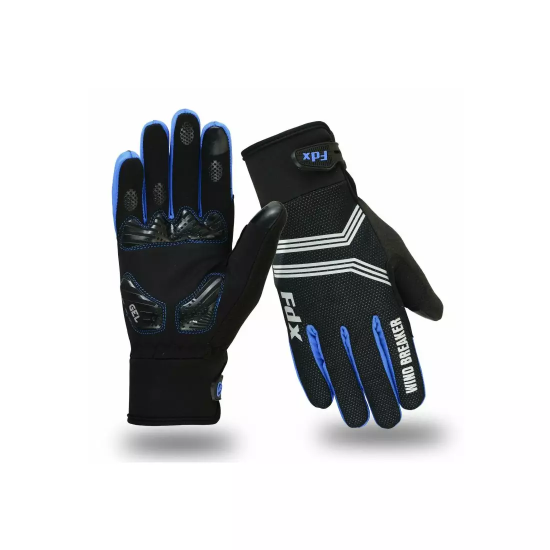 FDX Wind Breaker Gel winter cycling gloves, black and blue
