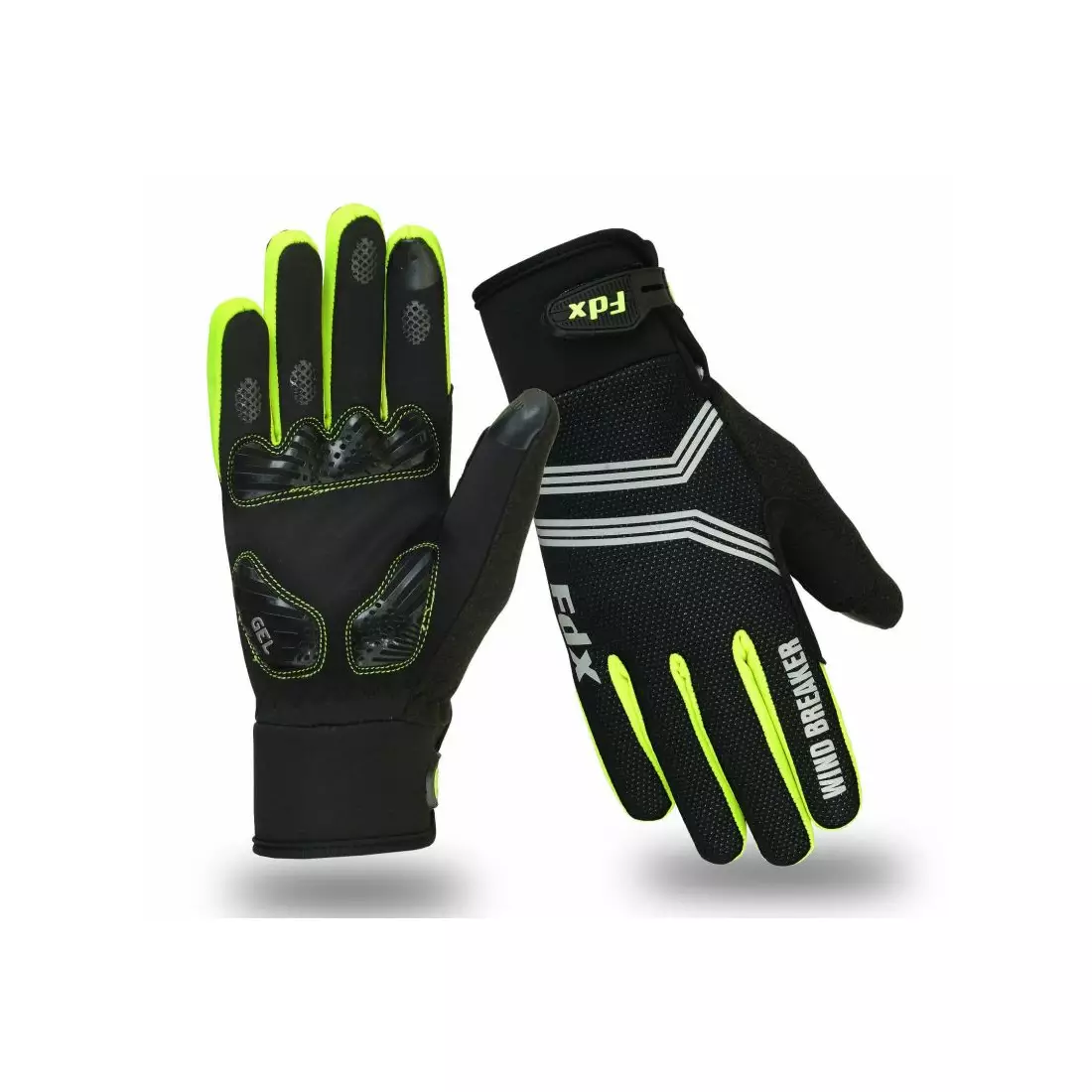 FDX Wind Breaker Gel winter cycling gloves, black and fluorine
