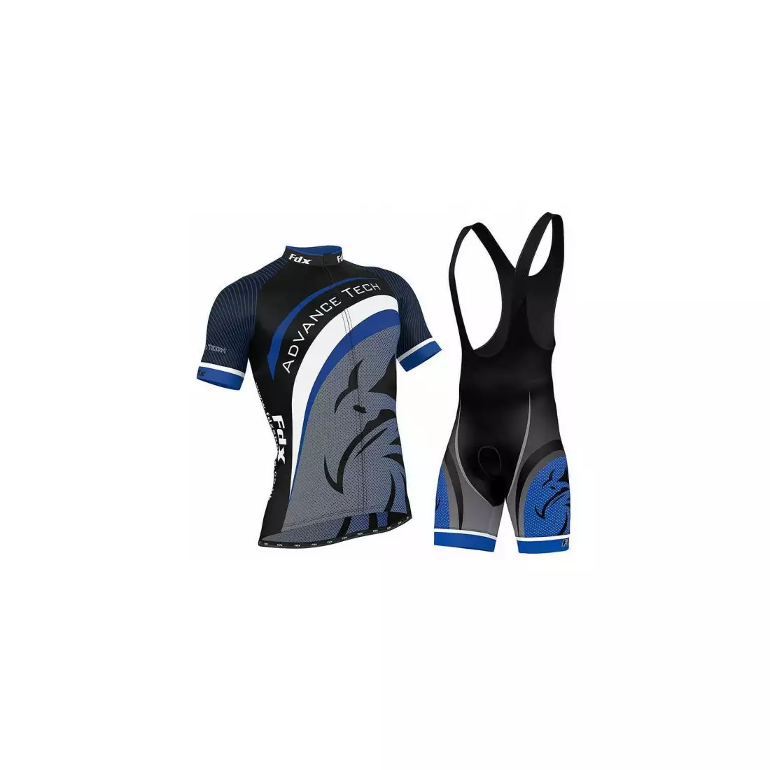 FDX 1060 cycling set: cycling jersey + bib shorts with insert, blue