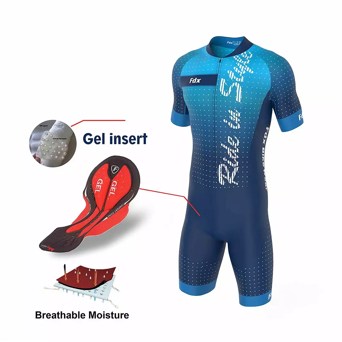 FDX 1290 one-piece cycling suit blue