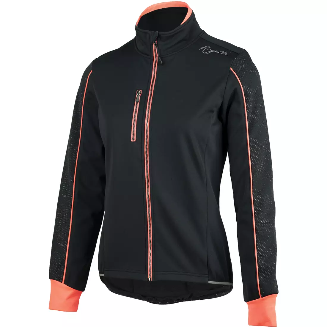 ROGELLI CAMILLA 3.0 women's winter cycling jacket, softshell, black-fluor coral
