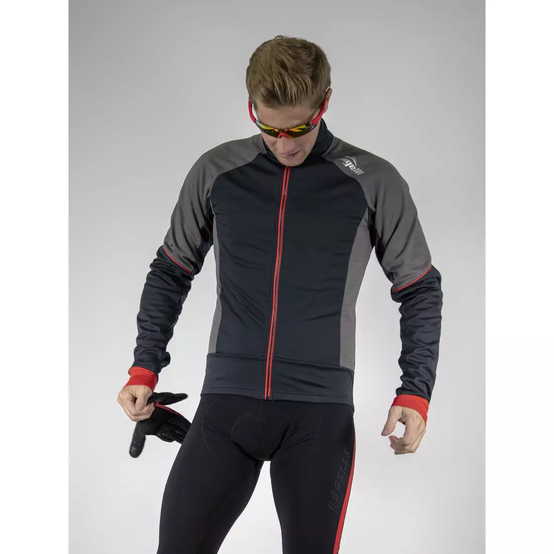 ROGELLI TRANI 4.0 winter softshell cycling jacket, black-gray-red