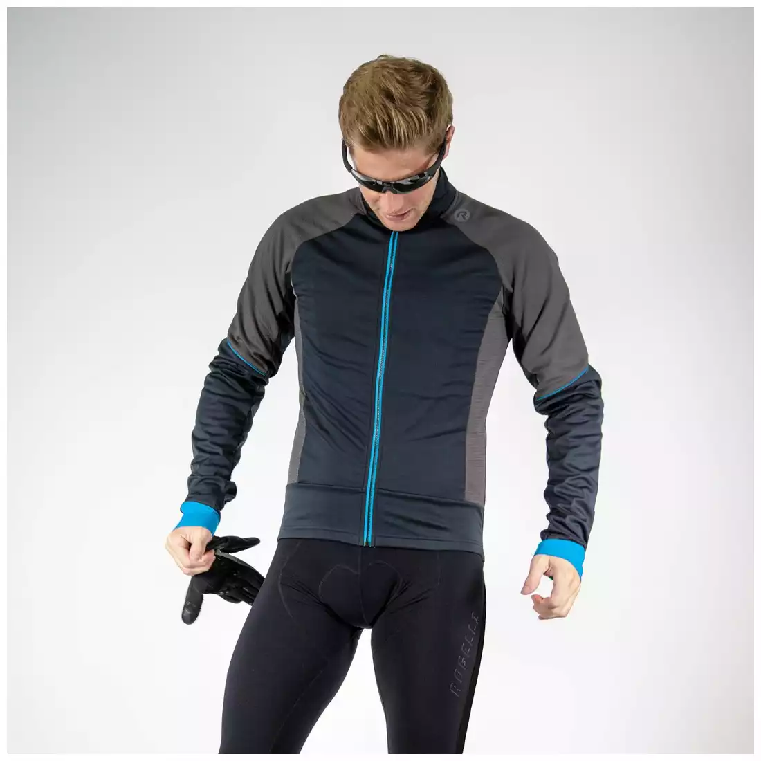 ROGELLI winter cycling jacket TRANI 4.0 softshell, black-gray-blue
