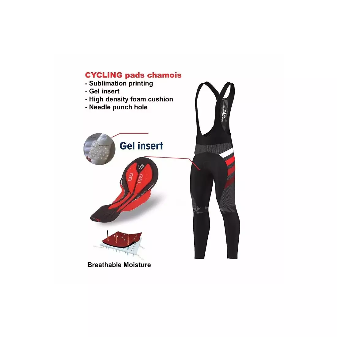 FDX 1260 insulated cycling trousers with braces, black and red