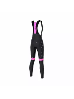 FDX 1490 women's insulated cycling trousers with suspenders, Black and pink