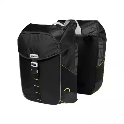 Single travel pannier / backpack BASIL MILES DOUBLE BAG 32L, Universal Bridge System, waterproof polyester, black  BAS-17751