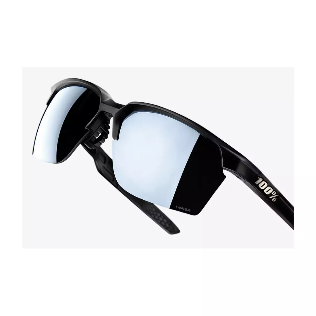 100% sports glasses sportcoupe matte black HiPER silver mirror lens + clear lens STO-61020-019-76