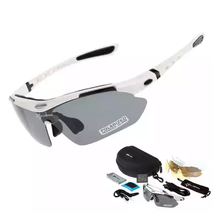 RockBros 10002 bicycle / sports goggles with polarized 5 interchangeable lenses white