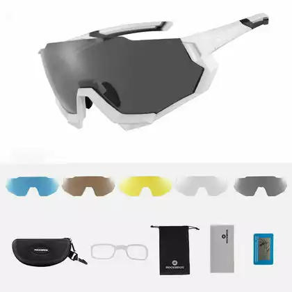 Rockbros 10132 bicycle/sports glasses with polarized 5 interchangeable lenses white