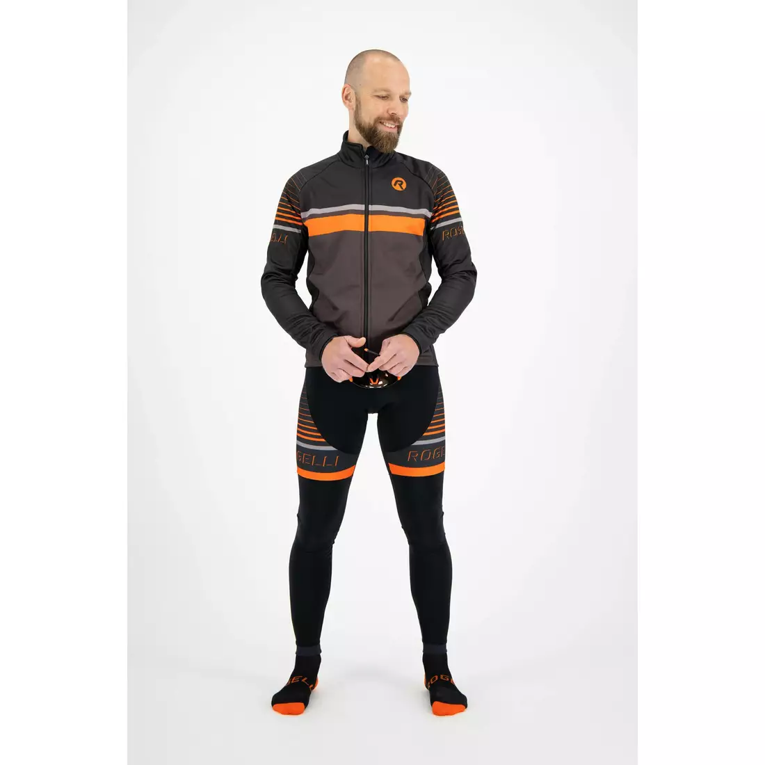 ROGELLI HERO men's brace-supported, insulated bicycle pants, black and orange