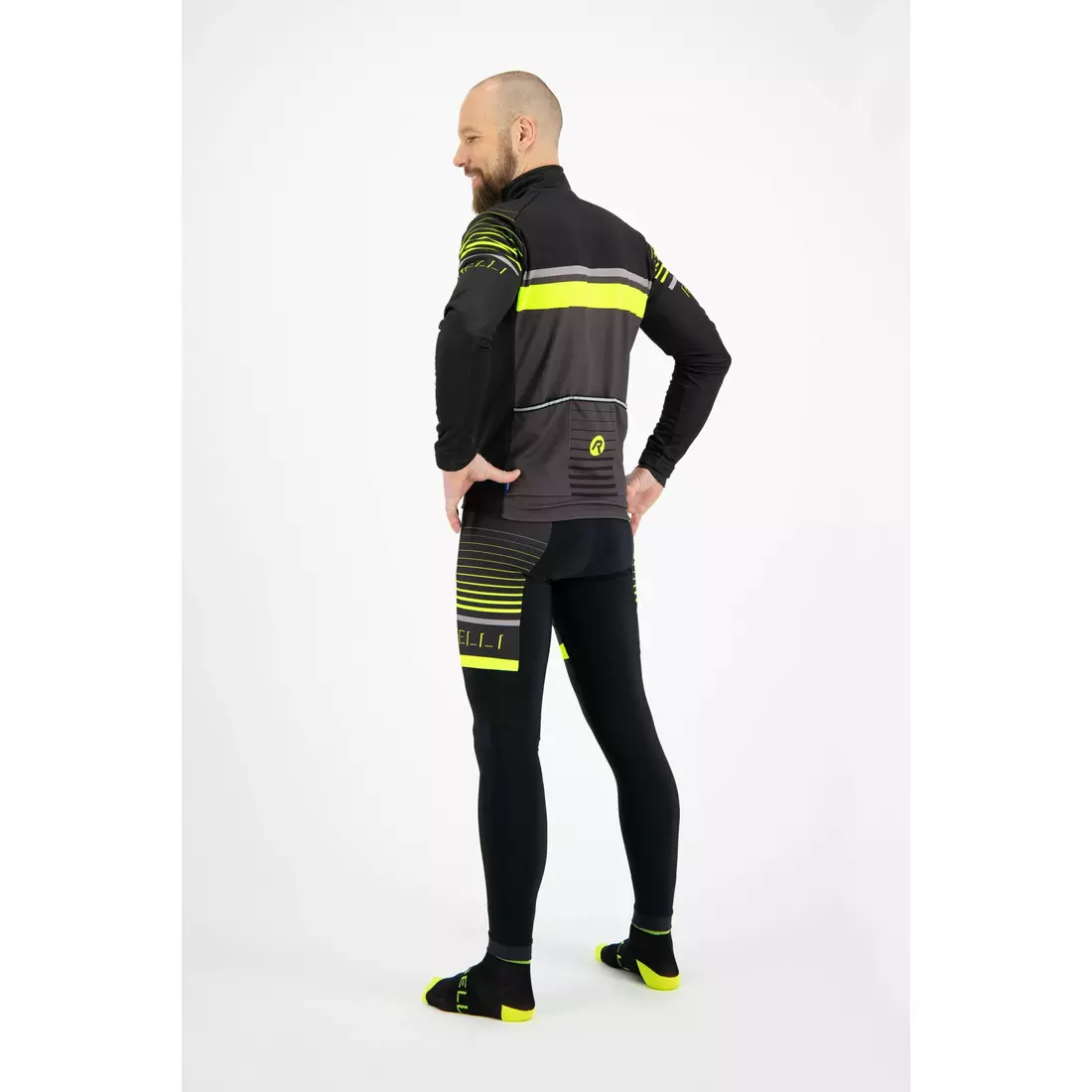 ROGELLI HERO men's brace-supported, insulated bicycle pants, black - fluo yellow