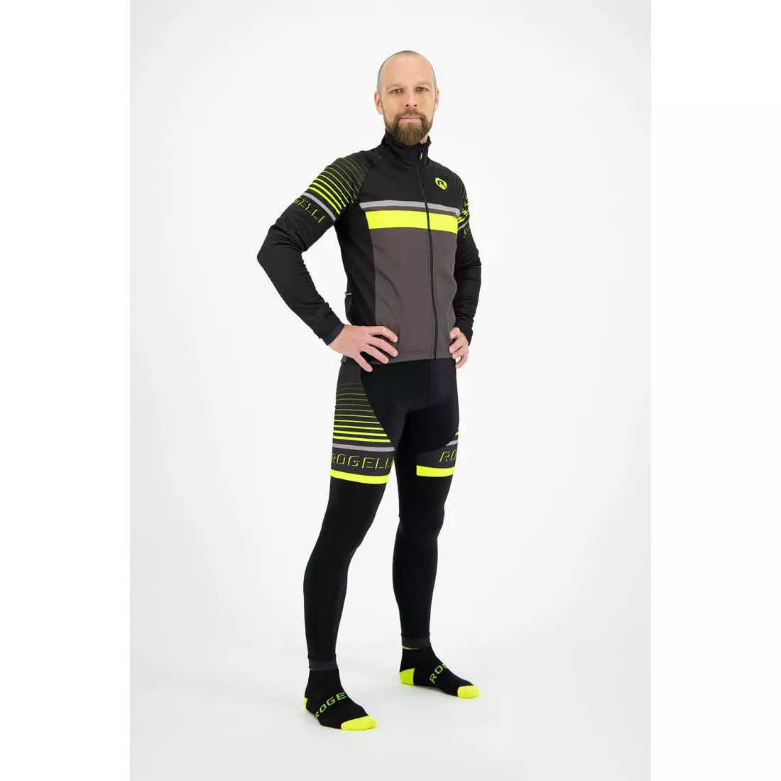 ROGELLI HERO men's transition softshell bicycle jacket, black fluoride yellow