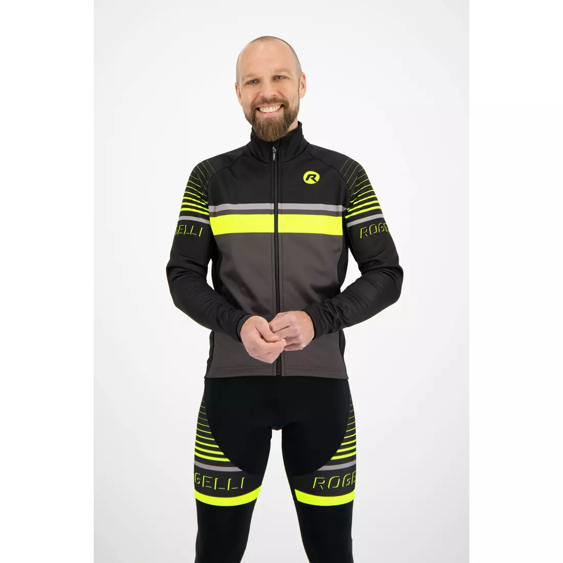ROGELLI HERO men's transition softshell bicycle jacket, black fluoride yellow