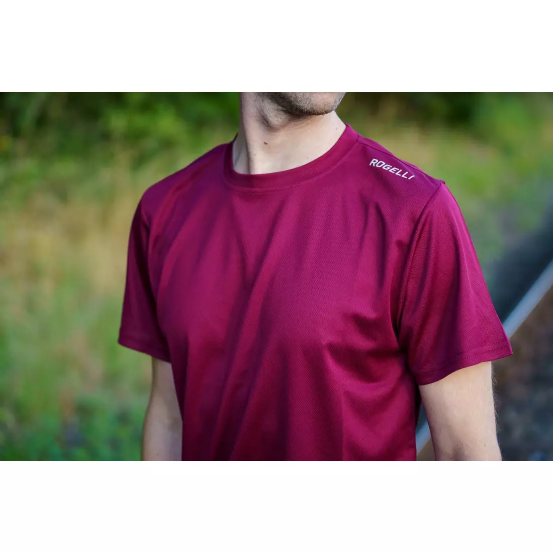 ROGELLI RUN PROMOTION men's sports shirt with short sleeves, claret