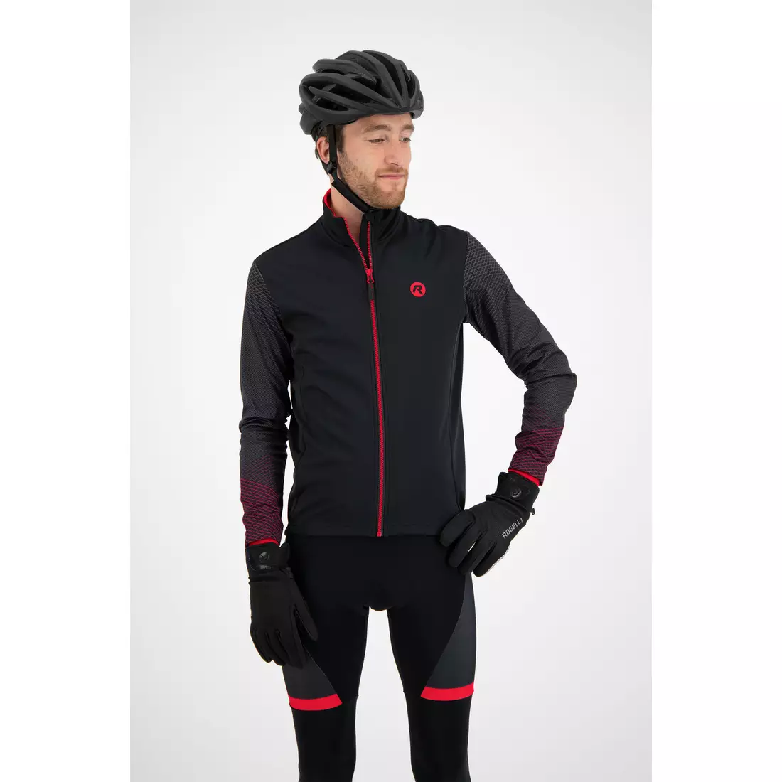 ROGELLI WIRE men's winter softshell bike jacket, black red