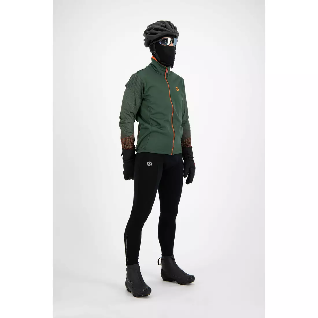 ROGELLI WIRE men's winter softshell bike jacket, green-orange