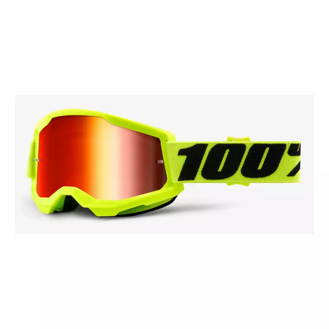 100% bicycle goggles STRATA 2 (red mirror Anti-Fog glass, LT 38%+/-5%) fluo yellow STO-50421-251-04