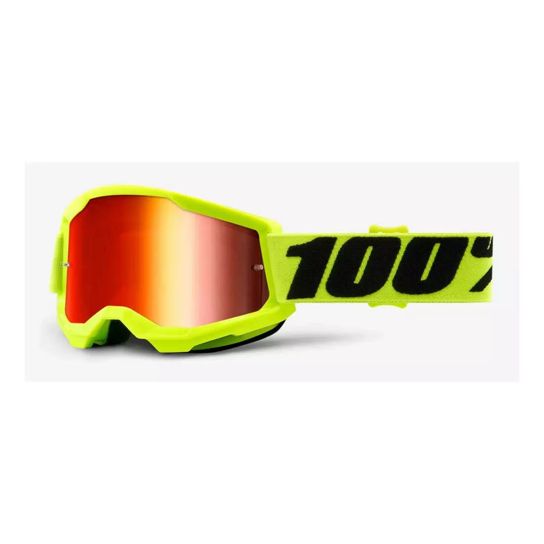 100% junior cycling goggles STRATA 2 JUNIOR (red mirror glass Anti-Fog, LT 38%+/-5%) fluo yellow STO-50521-251-04