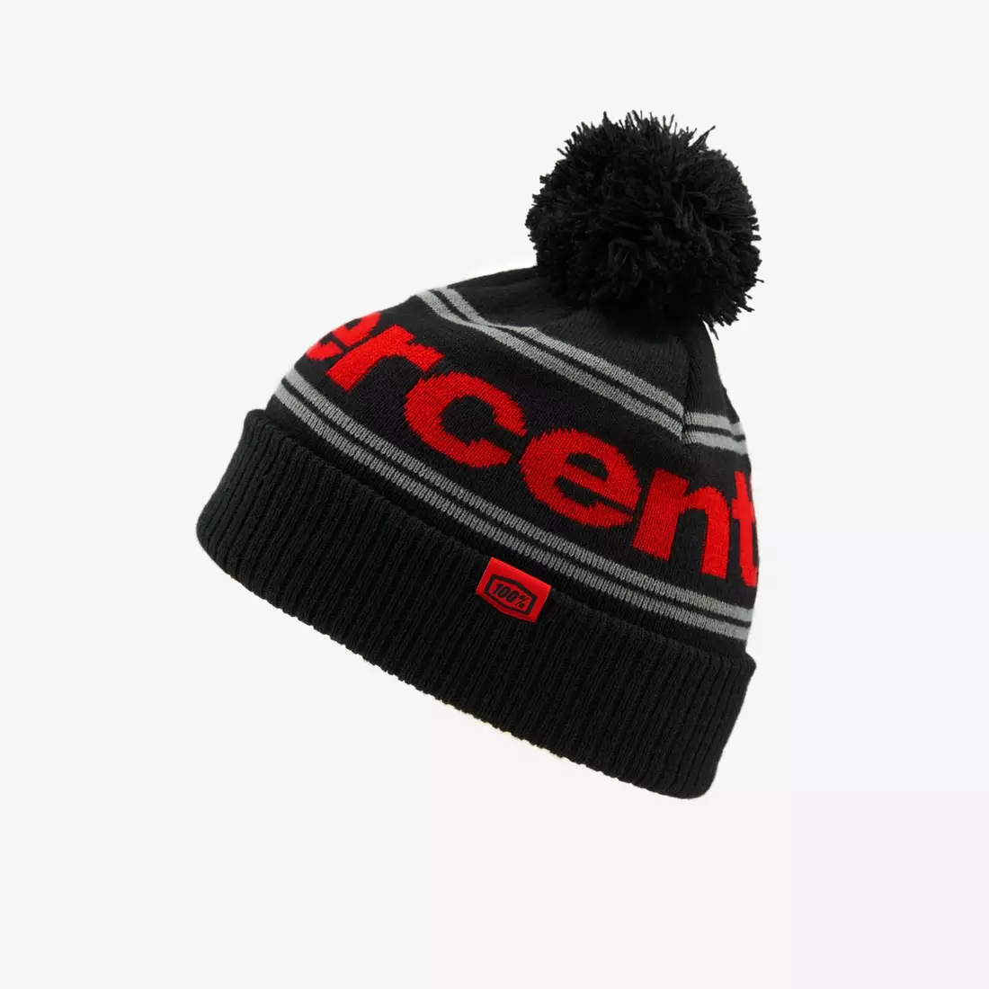 100% winter hat with a pompom RISE Cuff Beanie w/Pom Pom black-red STO-20122-013-01