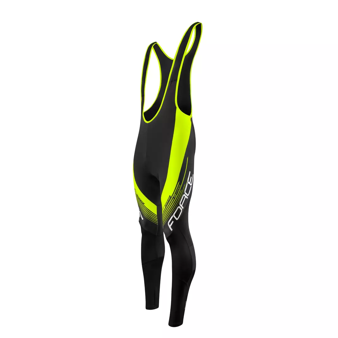 FORCE Cycling pants with braces, F58, black and fluo, 900436