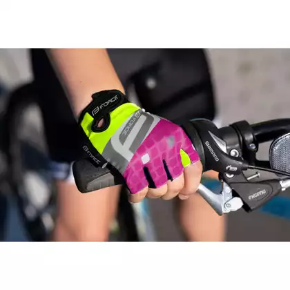 FORCE Children's cycling gloves SQUARE, fluo-pink, 9053242