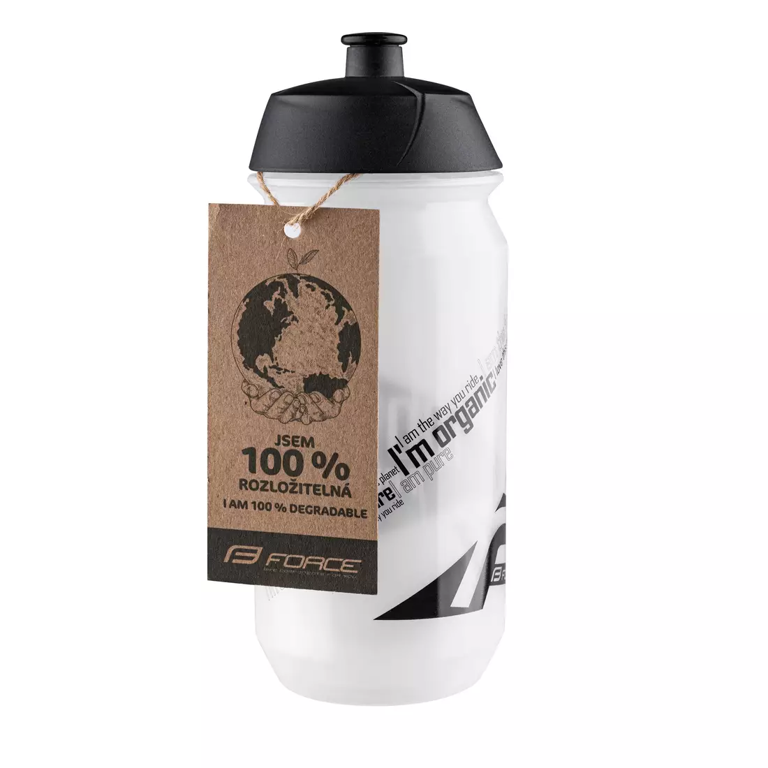 FORCE bicycle water bottle BIO 500ml transparent black 25560