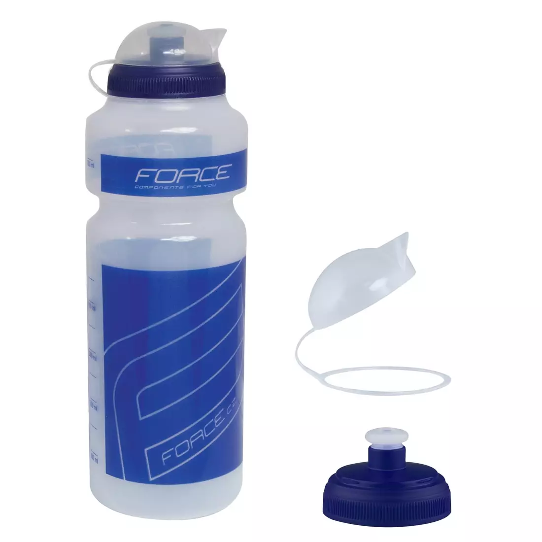 FORCE bicycle water bottle &quot;F“ 750ml transparent blue 250766