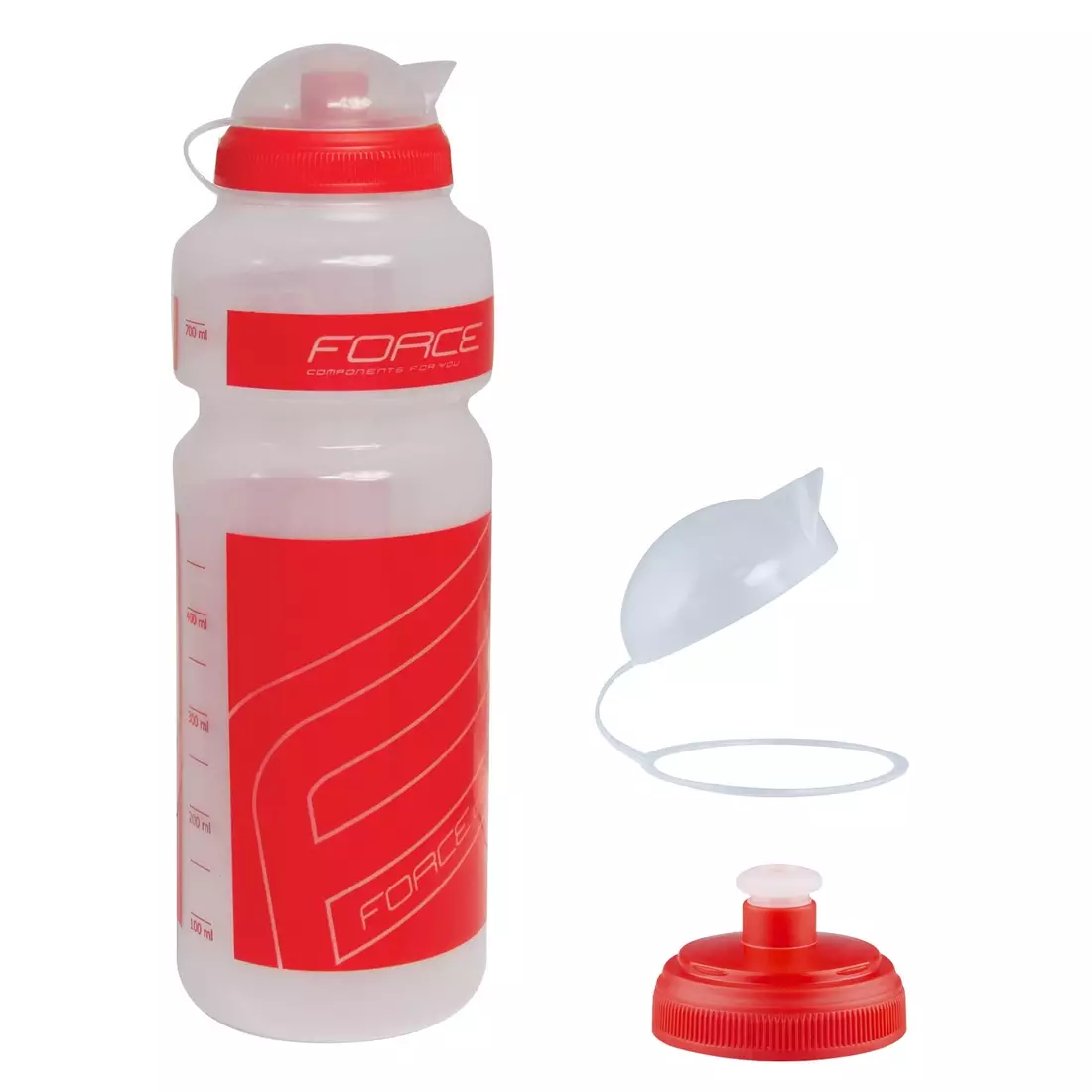 FORCE bicycle water bottle &quot;F“ 750ml transparent red 250765