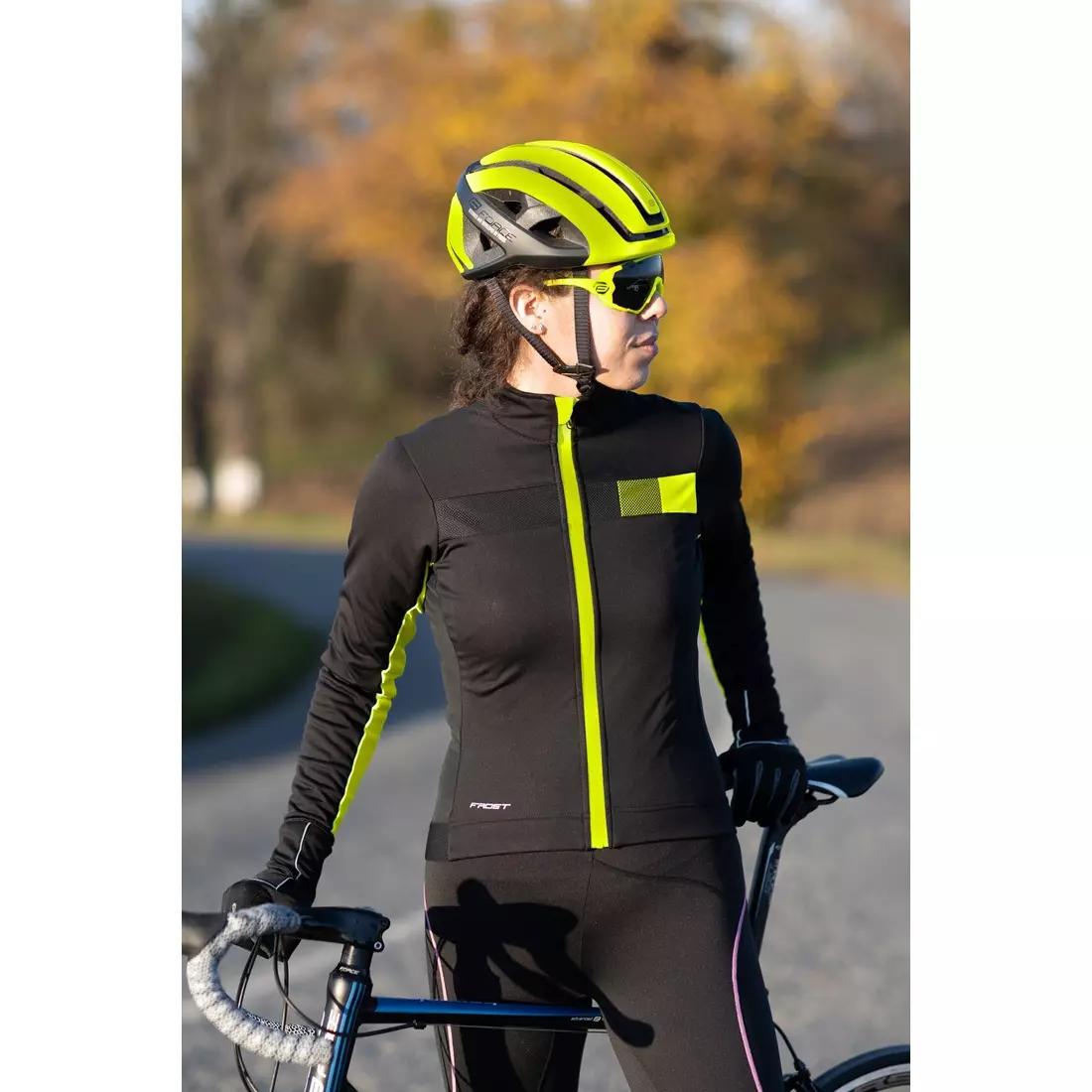 FORCE women's cycling jacket FROST, black-fluo 899915