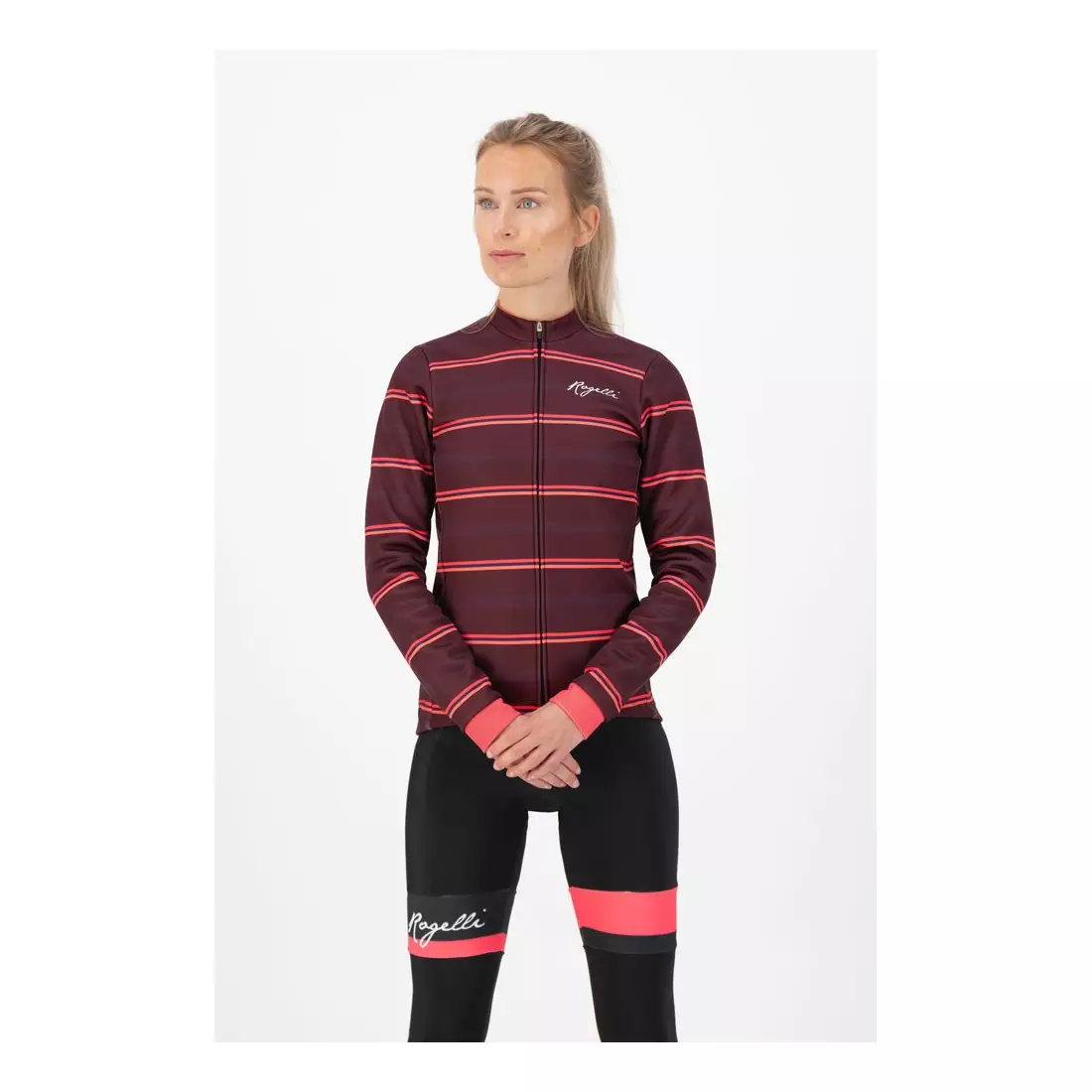 ROGELLI women's winter cycling jacket STRIPE bordeaux/coral ROG351089