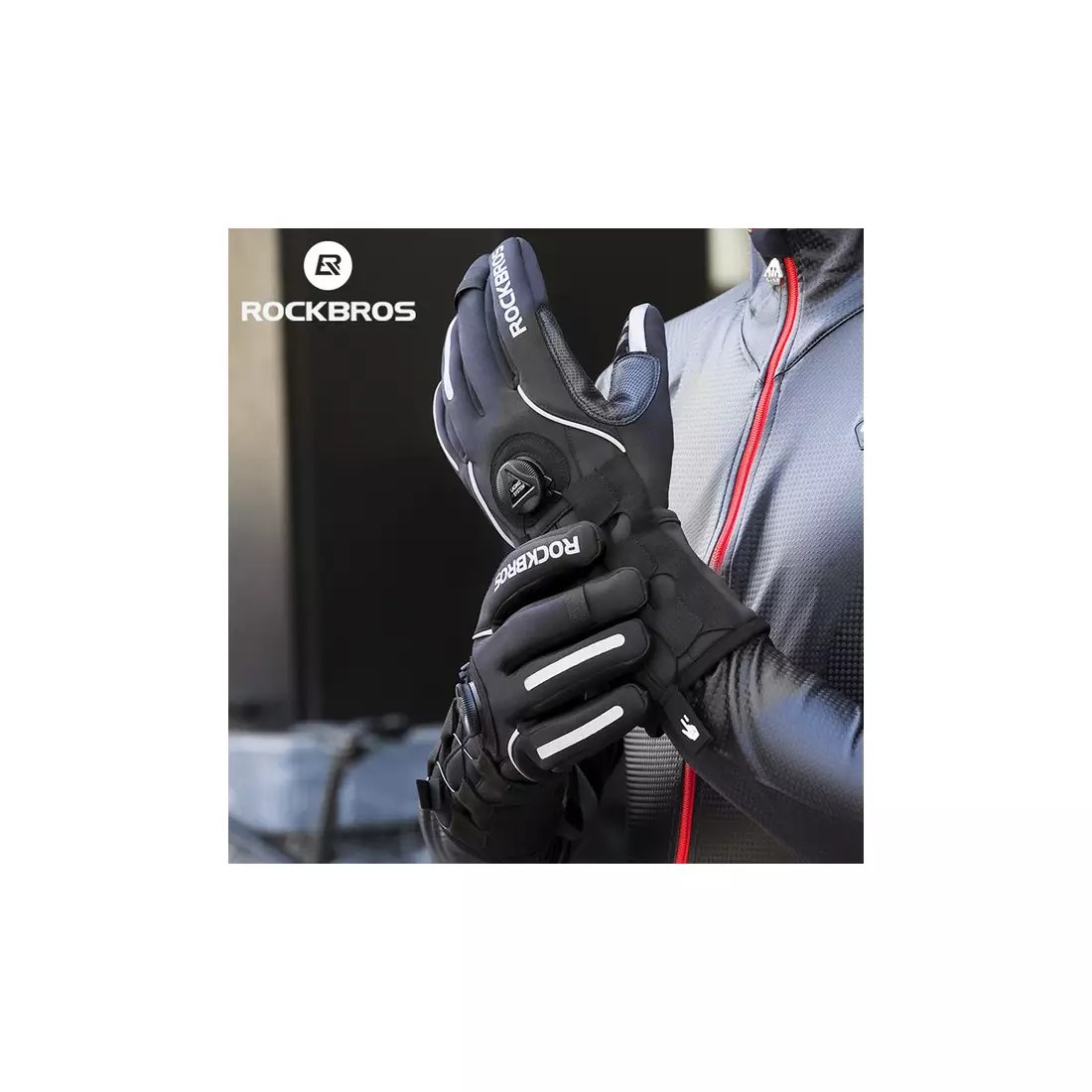 Rockbros winter cycling gloves softshell with adjustment, black S212BK