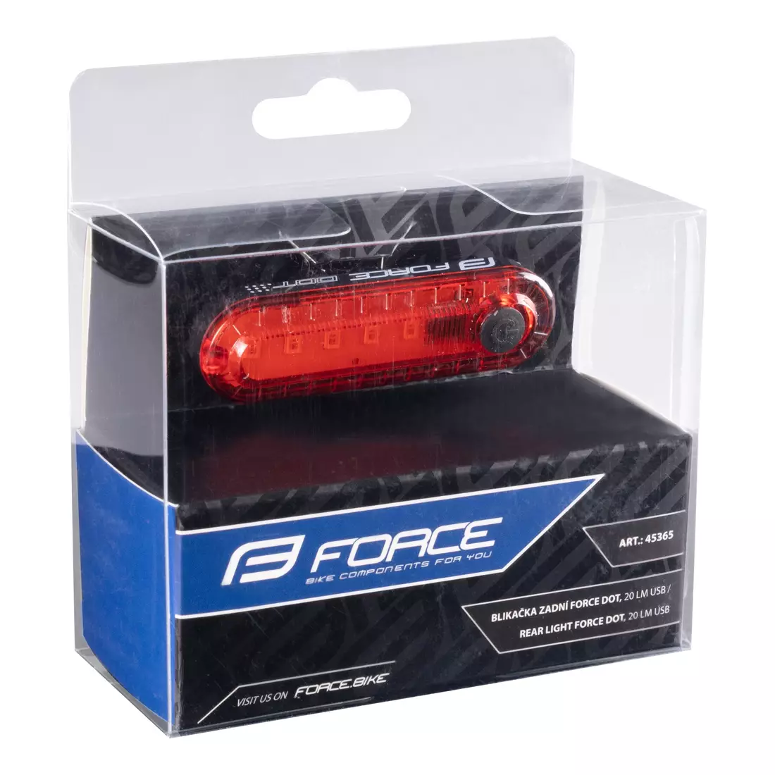FORCE Rear bicycle lamp DOT 20LM, 5x LED, USB 45365