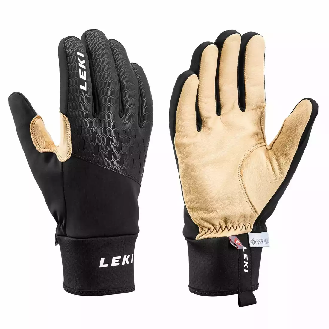 LEKI Nordic Thermo Premium winter gloves, black and beige