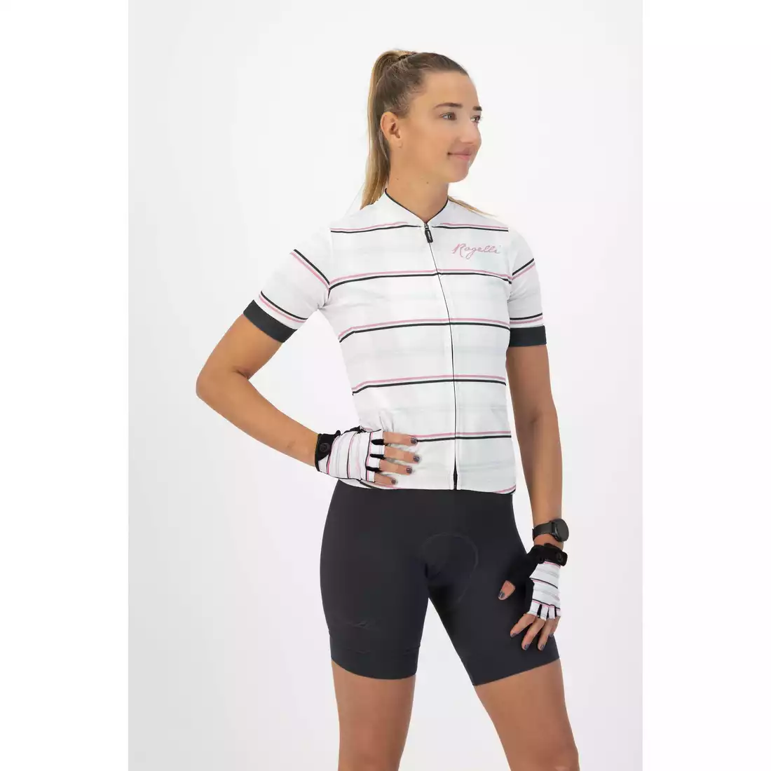 ROGELLI STRIPE Women's cycling jersey, white and pink