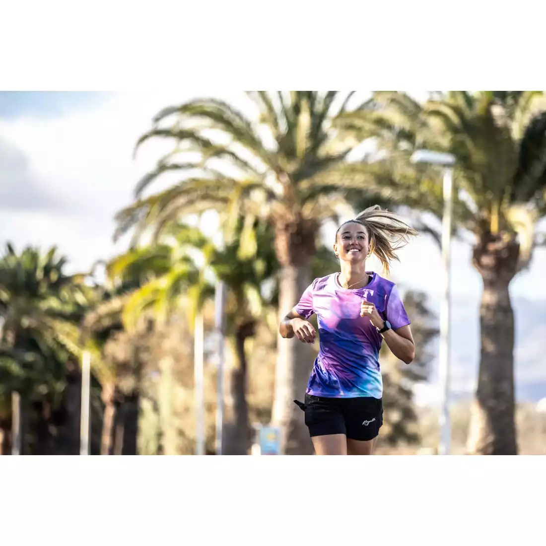 ROGELLI TIE DYE Women's running T-shirt, purple and blue