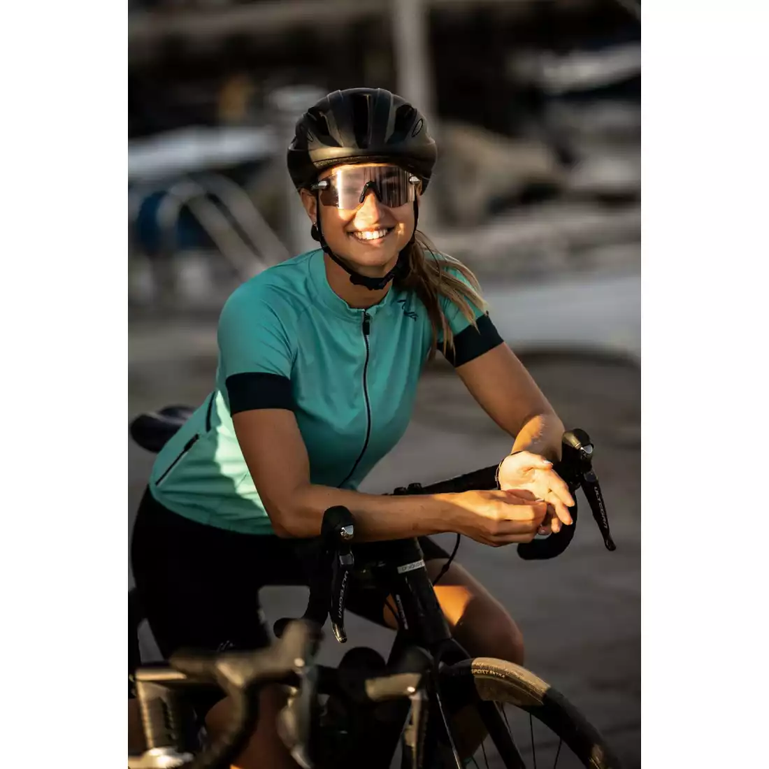Rogelli MODESTA women's cycling jersey, turquoise-black