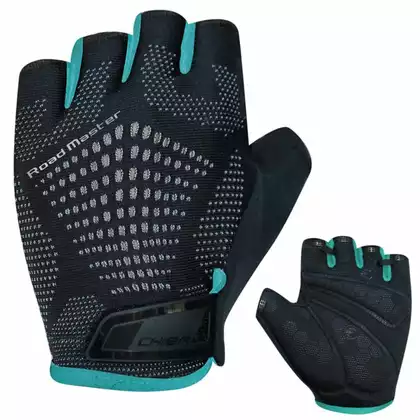 CHIBA ROAD MASTER Cycling gloves, black and turquoise