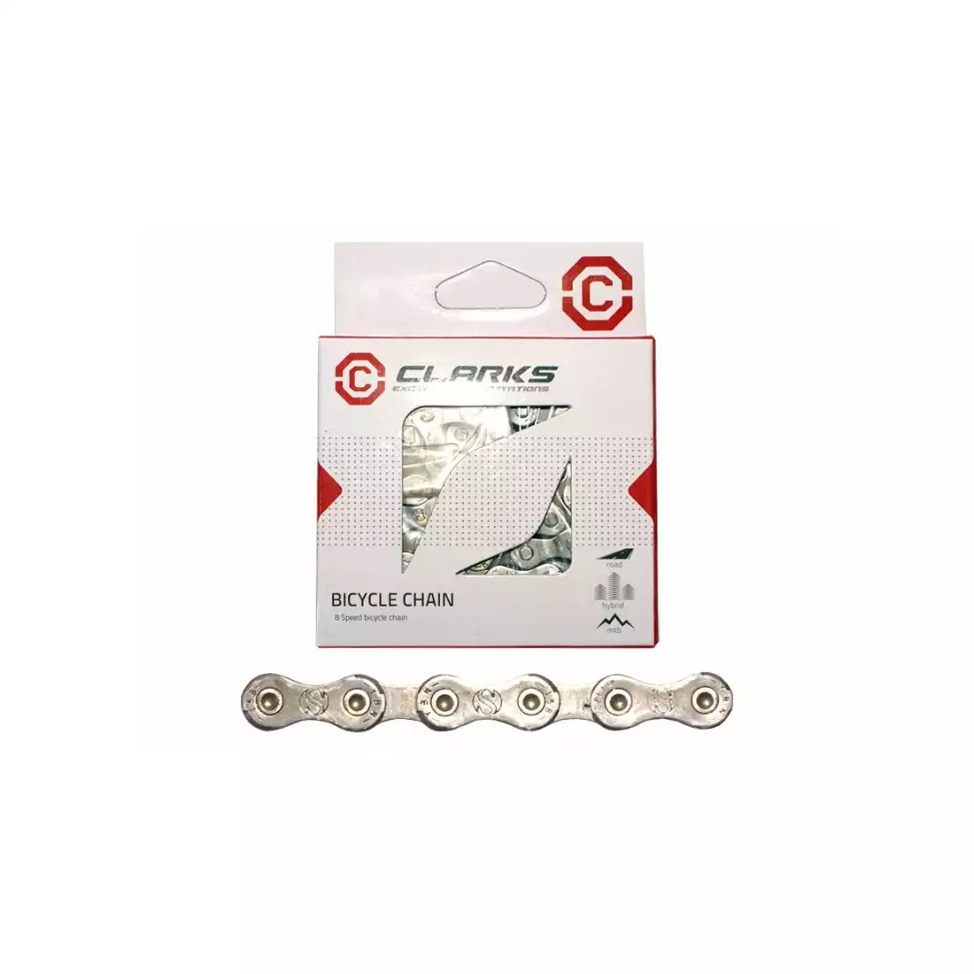 CLARKS C8 Bicycle chain 8-speed, 116 links, Road / MTB, Silver