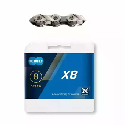 KMC X8 Bicycle chain, 8-speed, 114 links, silver gray