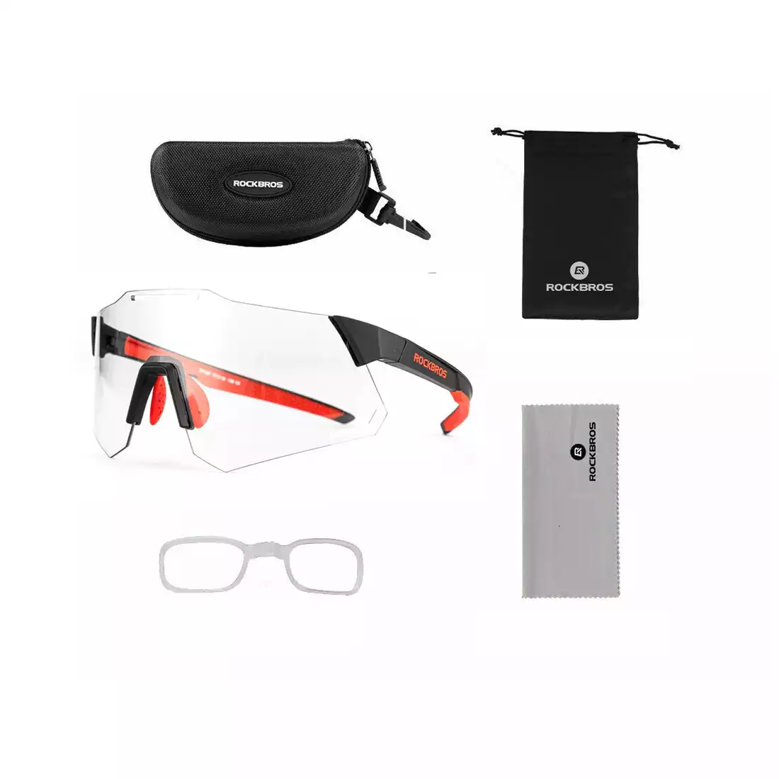 Rockbros 14110001002  sports glasses with photochrome + correction insert black-red