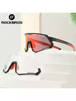 Rockbros 14210004001 bicycle / sports goggles with polarized, photochrome, 2 interchangeable lenses black-red
