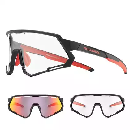 Rockbros 14210004001 bicycle / sports goggles with polarized, photochrome, 2 interchangeable lenses black-red