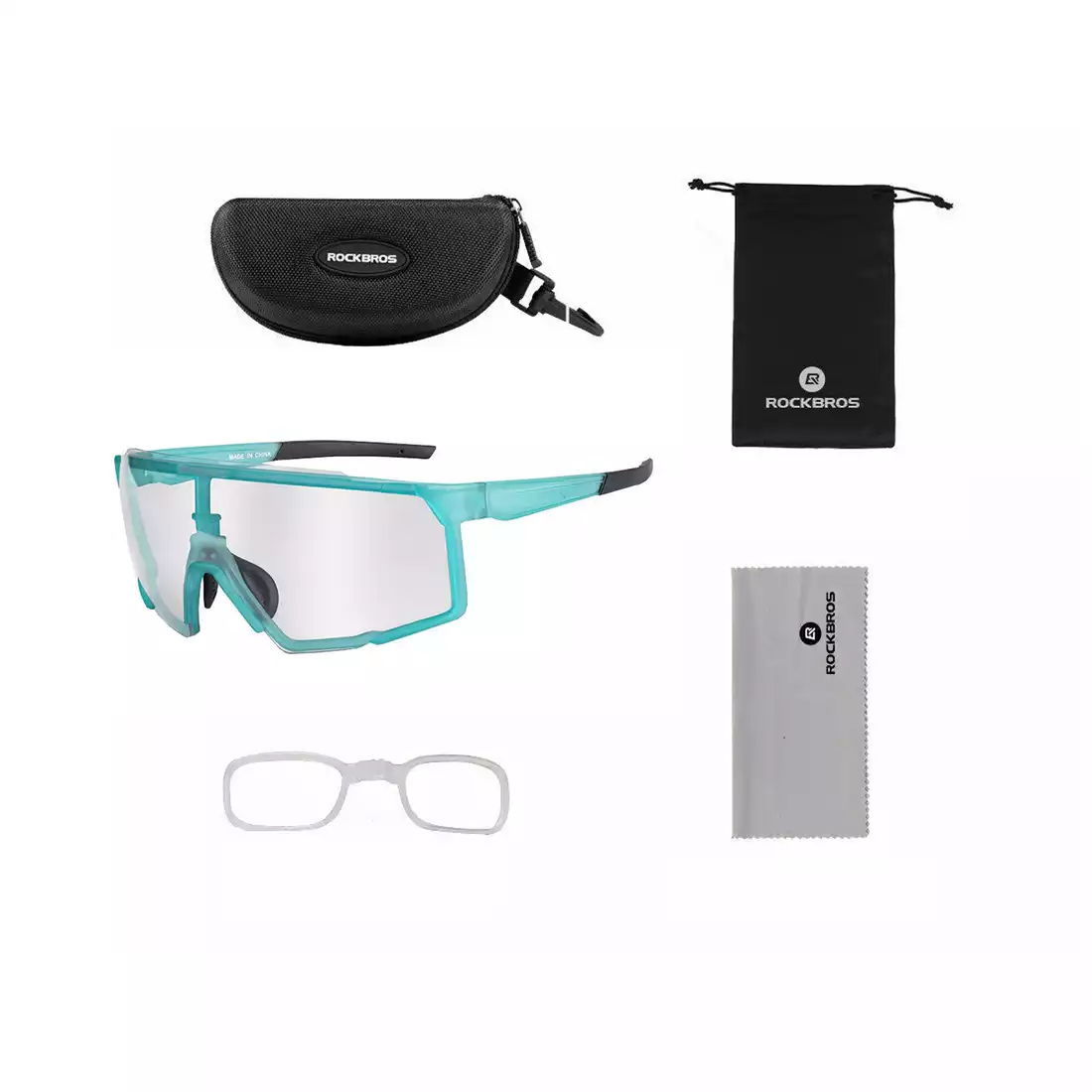 Rockbros SP22BL sports glasses with photochrome + correction insert turquoise