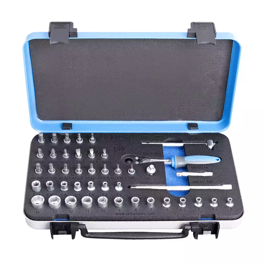 UNIOR 1/4 '' socket wrench set in a metal box