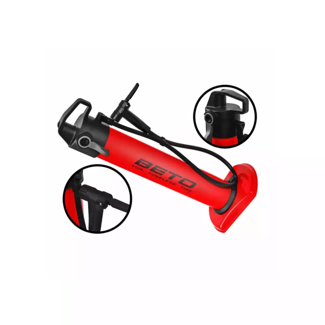 BETO CJA-001S floor pump, tubeless cartridge 11 BAR/160 PSI, red