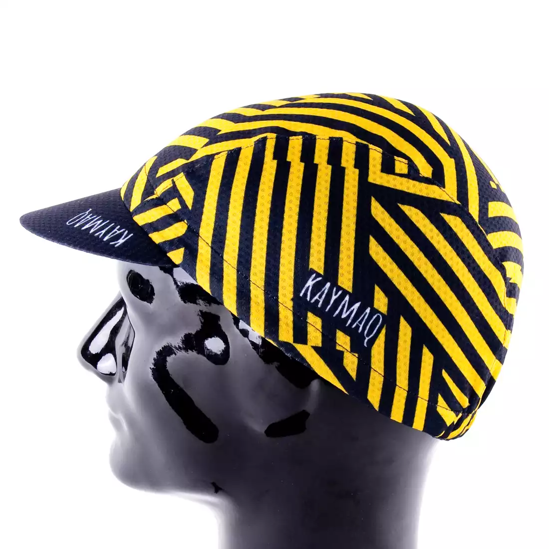 KAYMAQ DESIGN CZK1-6 STRIPES Cycling cap with a visor, yellow