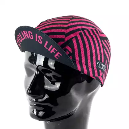 KAYMAQ DESIGN CZK1-6 STRIPES Cycling cap with a visor, Pink