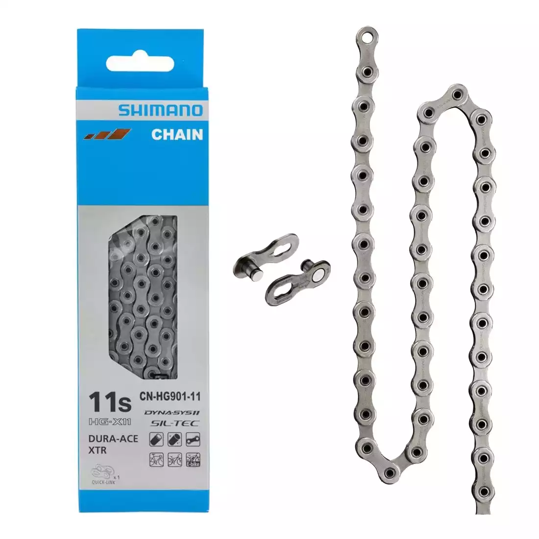 SHIMANO HG-901 bicycle chain, 11 speed, 116 links, silver